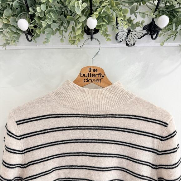 Frame Stripe Mock Neck Cashmere Wool Short Sleeves Sweater Size Small NN4568 - Picture 4 of 4